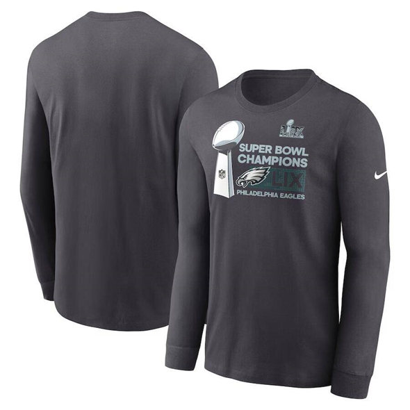Men's Philadelphia Eagles Anthracite 2025 Super Bowl LIX Champions Locker Room Trophy Long Sleeve T-Shirt Men's Philadelphia Eagles Anthracite 2025 Super Bowl LIX Champions Locker Room Trophy Long Sleeve T-Shirt